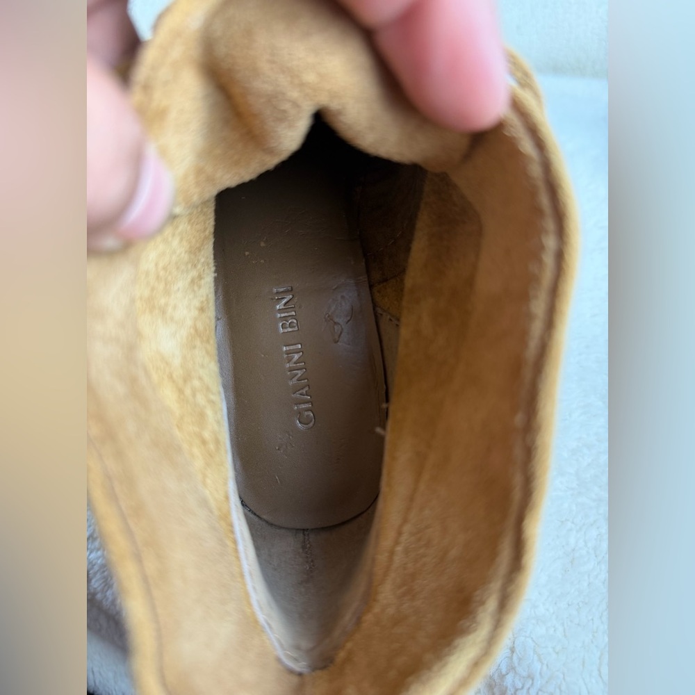 Gianni Bini Camel Suede Wedge Ankle Boots - Picture 7 of 11